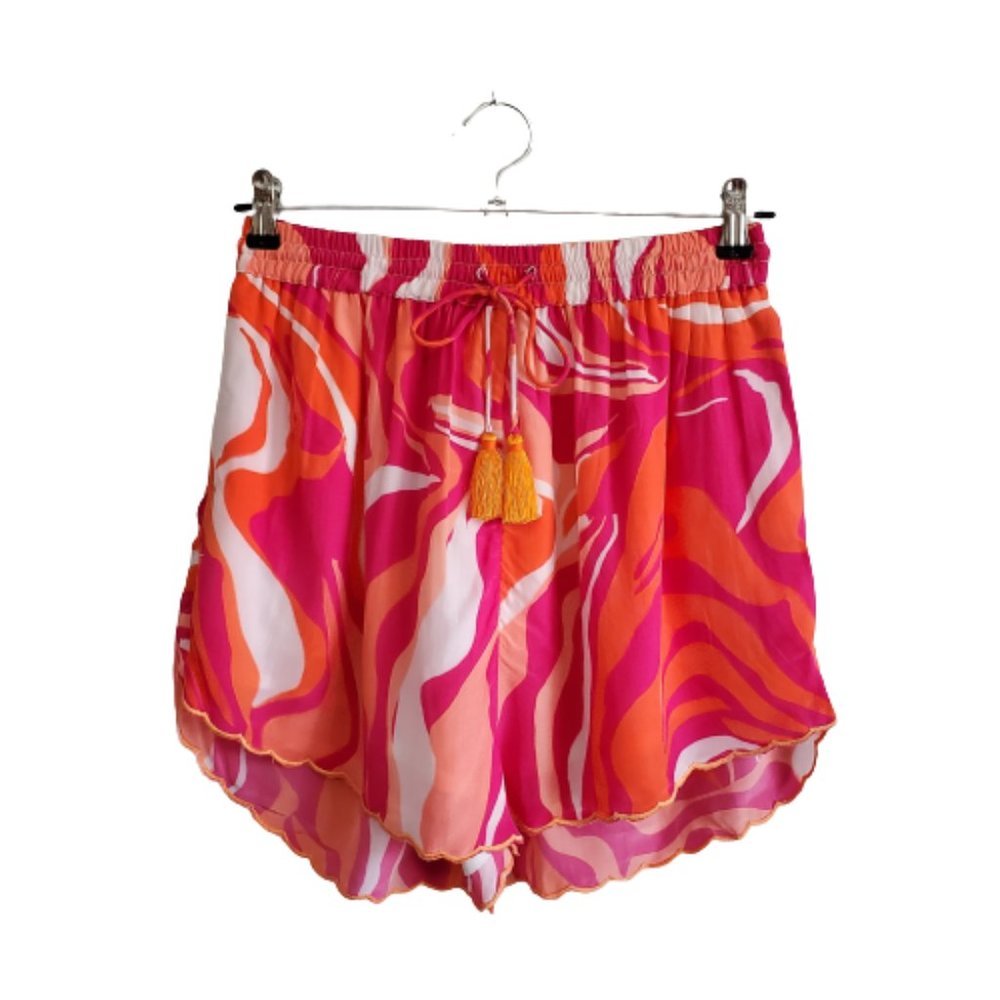 Rococo Sand Pink & Orange Swirl Elastic Waist Shorts